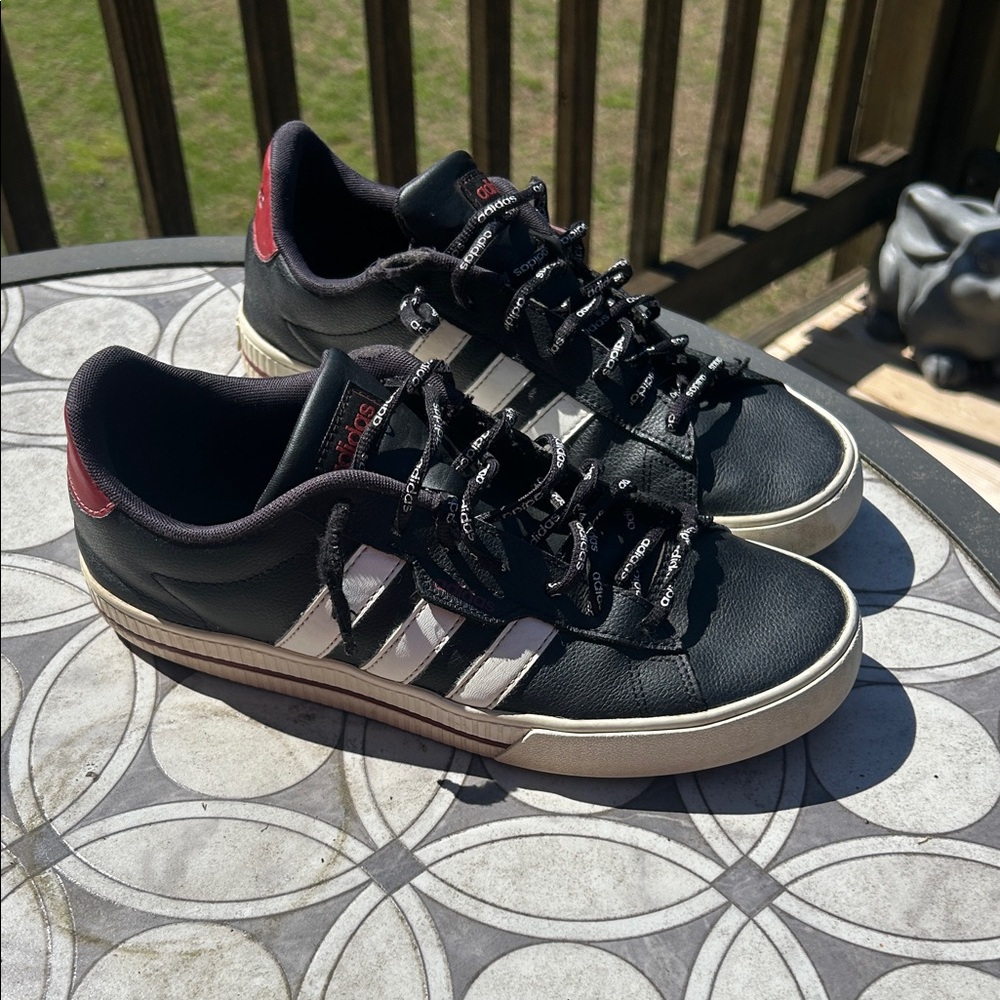 adidas Black Leather Low-Top Sneakers with White Stripes